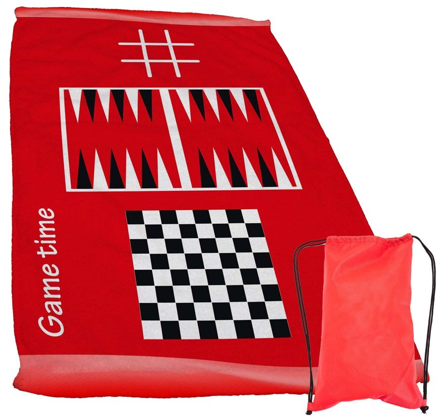 מגבת חוף מעוצבת וגדולה במיוחד עם 3 משחקי לוח - אדום