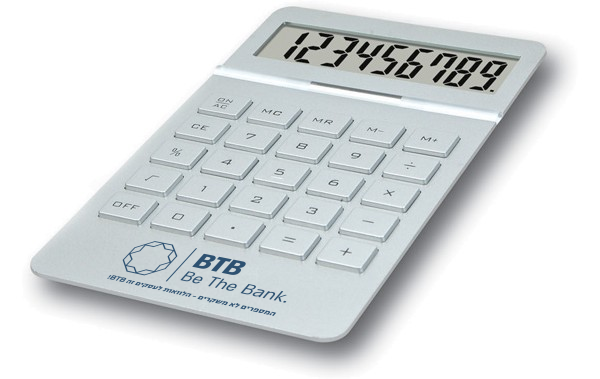 מחשבון שולחני שטוח בעיצוב יוקרתי ואלגנטי - כסוף (לוגו BTB)