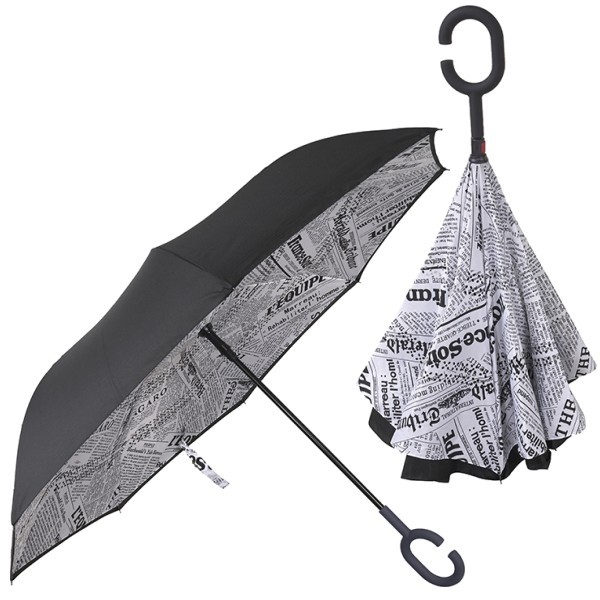 מטרייה מתהפכת ממותגת בעיצוב גזרי נייר עיתון