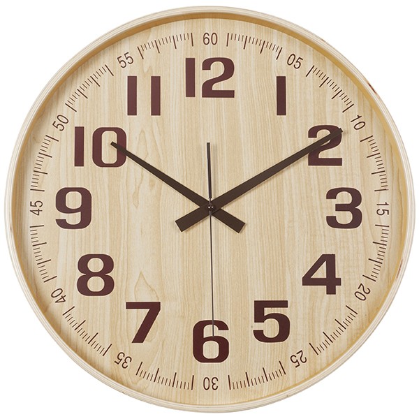 שעון קיר במראה עץ טבעי, דגם 