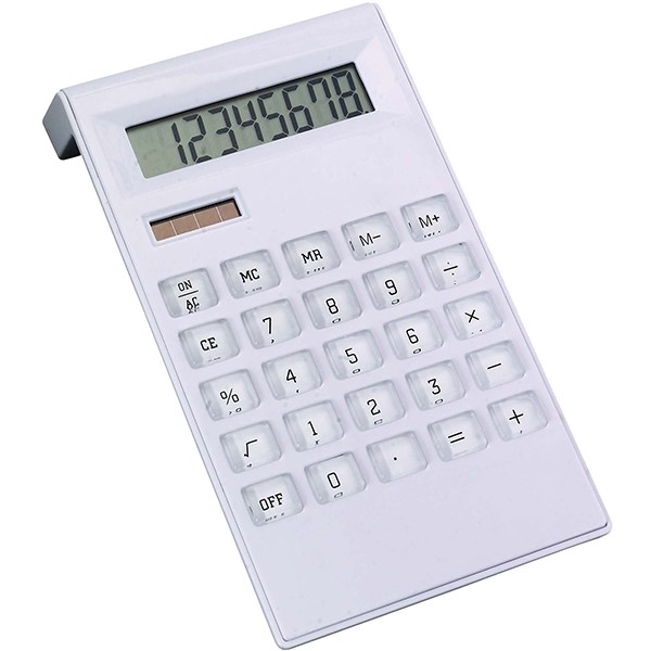 מחשבון שולחני ממותג בעיצוב מודרני בצבע לבן נקי